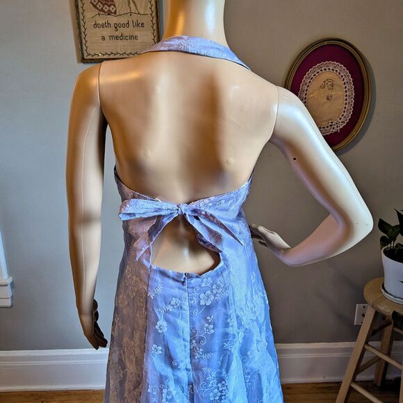 Vintage 90s Dave & Johnny Purple Gown Floral Velvet Maxi Dress Halter Prom 11/12 - Picture 11 of 14